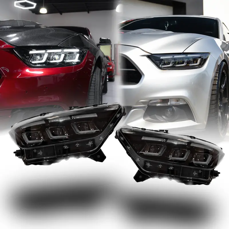 2015-2017 Ford Mustang Projector Headlights S650 Style Led Amber Sequential Turn Signals 1