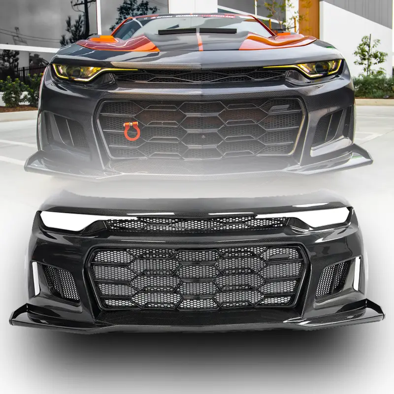 2019-2025 Chevy Camaro Ss Rs Lt Black Panther Zl1 1Le 1Pc Full Gloss Carbon Fiber Track Package Front Bumper Conversion For Rs Headlights 1