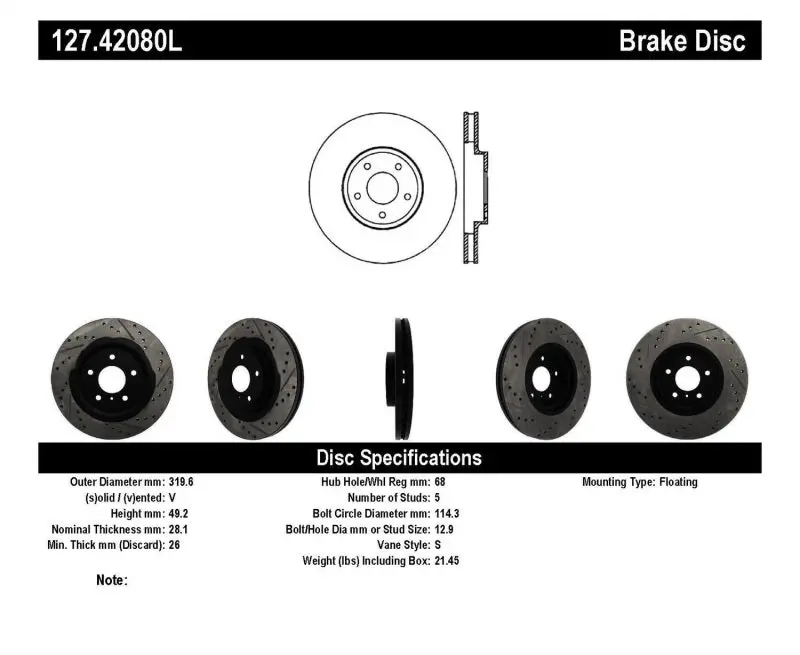 Stoptech 06-07 350Z / 05-07 G35 Exp Sport/ 06-07 G35x Sportstop Slotted & Drilled Front Left Rotor 1