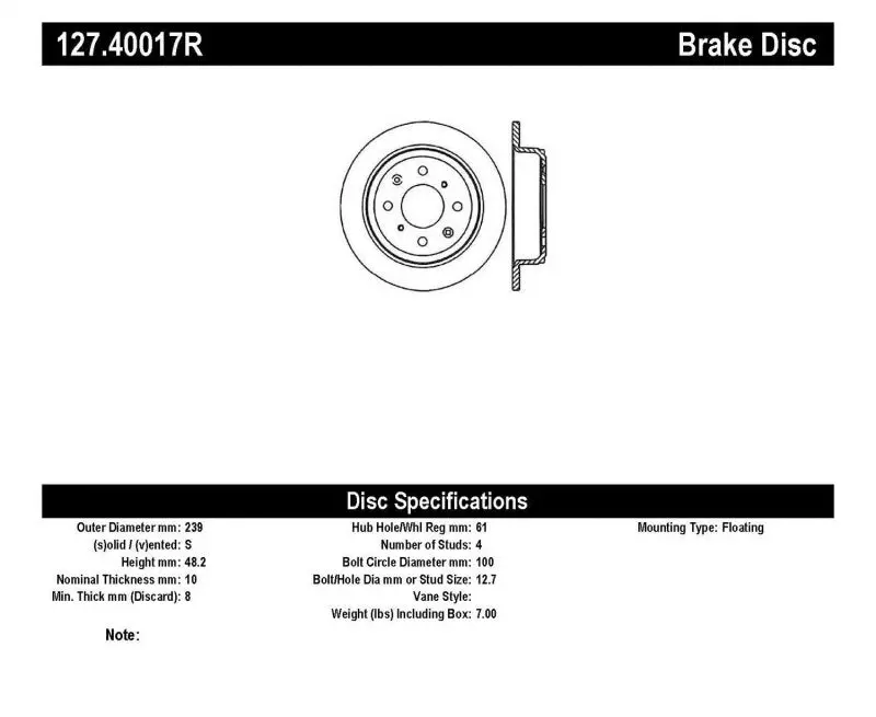 Stoptech 90-96 Acura Integra / 97-01 Integra (Exc. Type R) Slotted & Drilled Right Rear Rotor 1