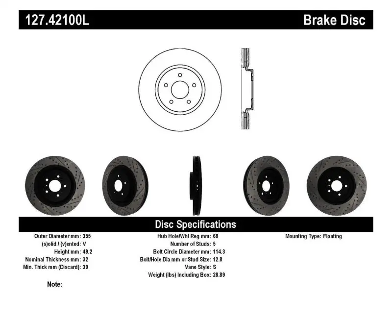 Stoptech Infiniti G37 / Nissan 370Z Sportstop Slotted & Drilled Front Left Rotor 1