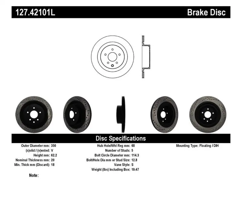 Stoptech Infiniti G37 / Nissan 370Z Sportstop Slotted & Drilled Rear Left Rotor 1