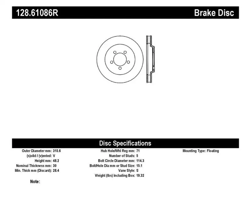Stoptech Power Slot 05-10 Mustang Gt V8-4.6L Front Right Drilled Rotor 1