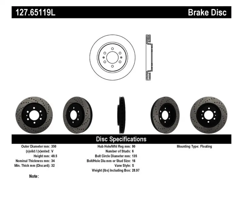 Stoptech Slotted & Drilled Sport Brake Rotor 1