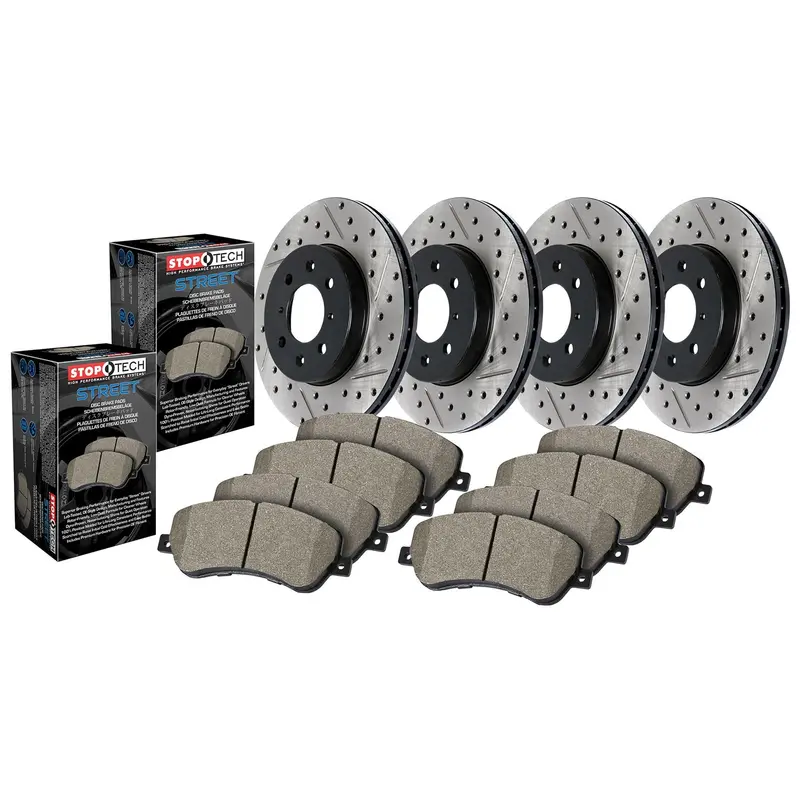 Stoptech 935.67032 Street Axle Pack – Drilled & Slotted Front/Rear Brake Kit 1